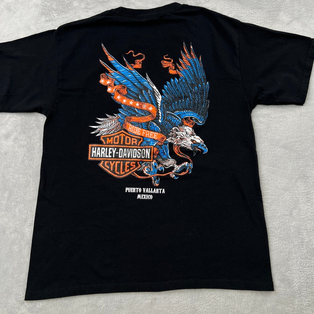 Harley-Davidson Eagle Ride Free T-Shirt Size L Black Mens Puerto Vallarta Mexico